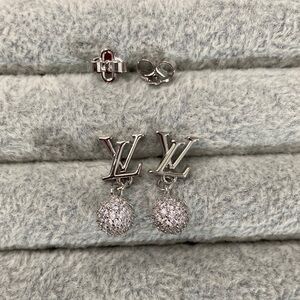 LV Silver Crystal Drop Earrings